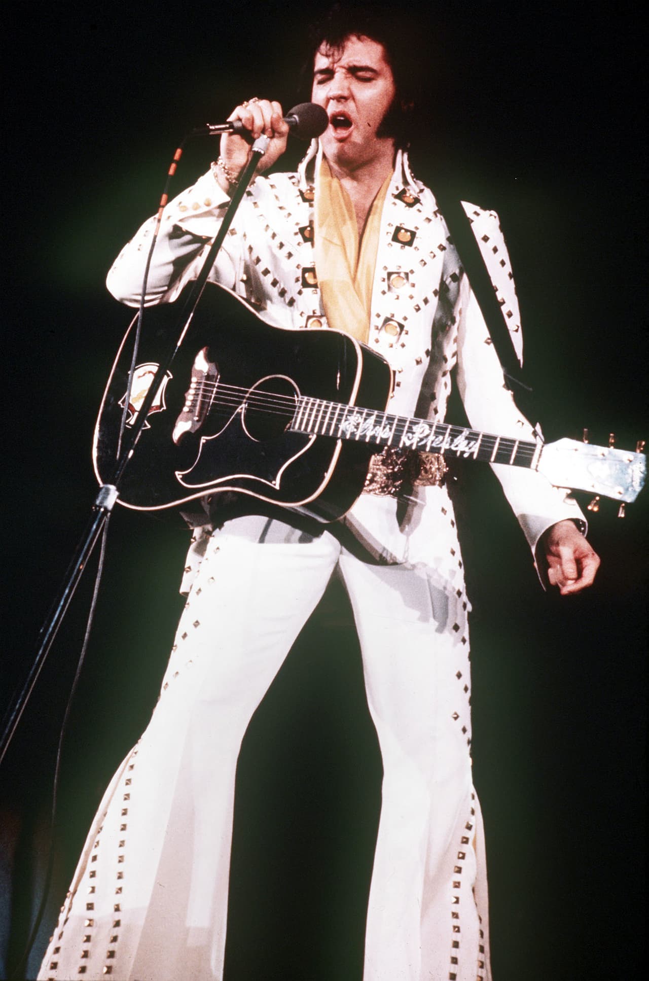** FILE ** In a file photo Elvis Presley sings during a 1973 concert. August 16, 2007 marks the 30th anniversary of Presley's death. (AP Photo)