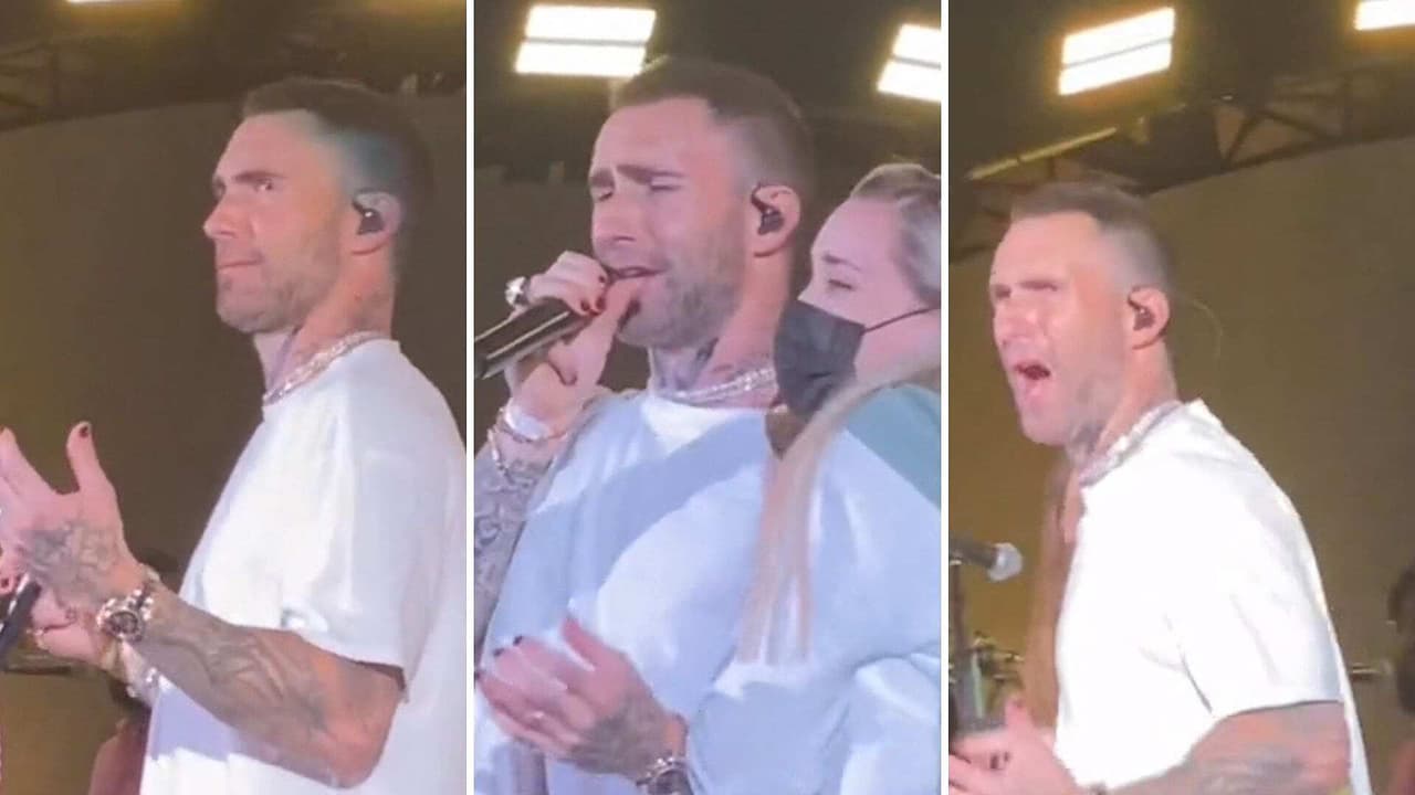 Fan abraza a Adam Levine en pleno concierto y la reacción del cantante causó indignación